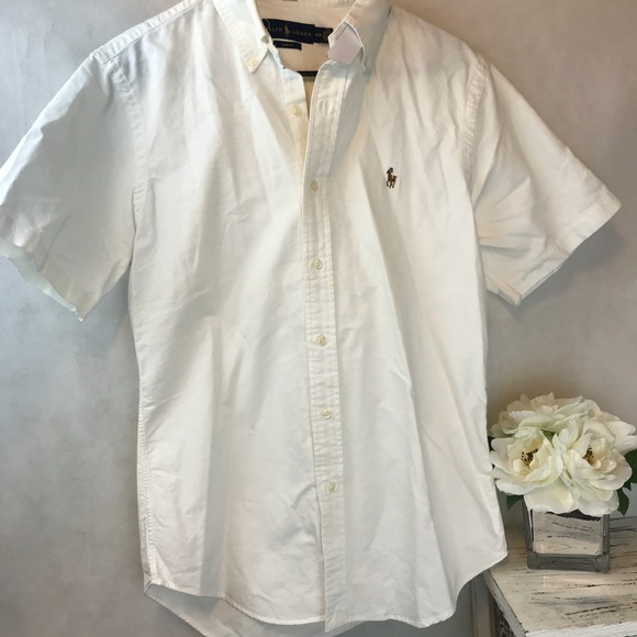 white short sleeve polo button down